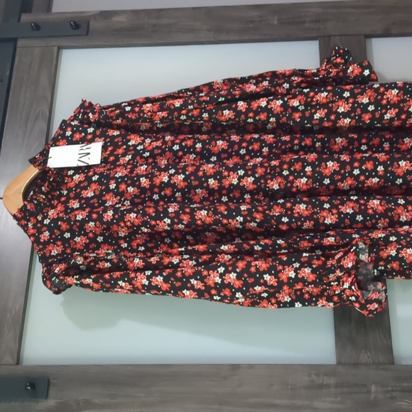 ZARA Ruffle Floral Cottage Dress midi maxi Black red NWT XXl - Picture 6 of 15